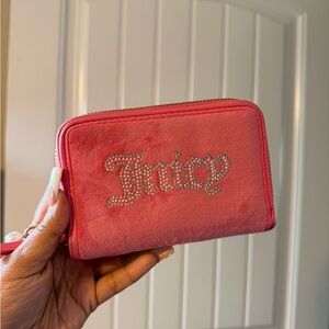 Juicy Couture Hot Pink Velvet Zip Wallet with Crystal Logo